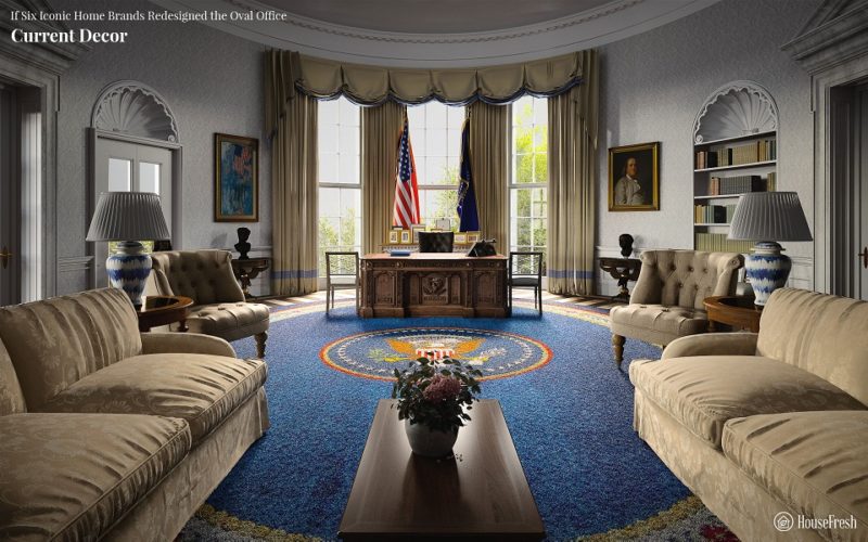 What would the Oval Office look like if it was redesigned by 6 of the USA's best-known home brands?